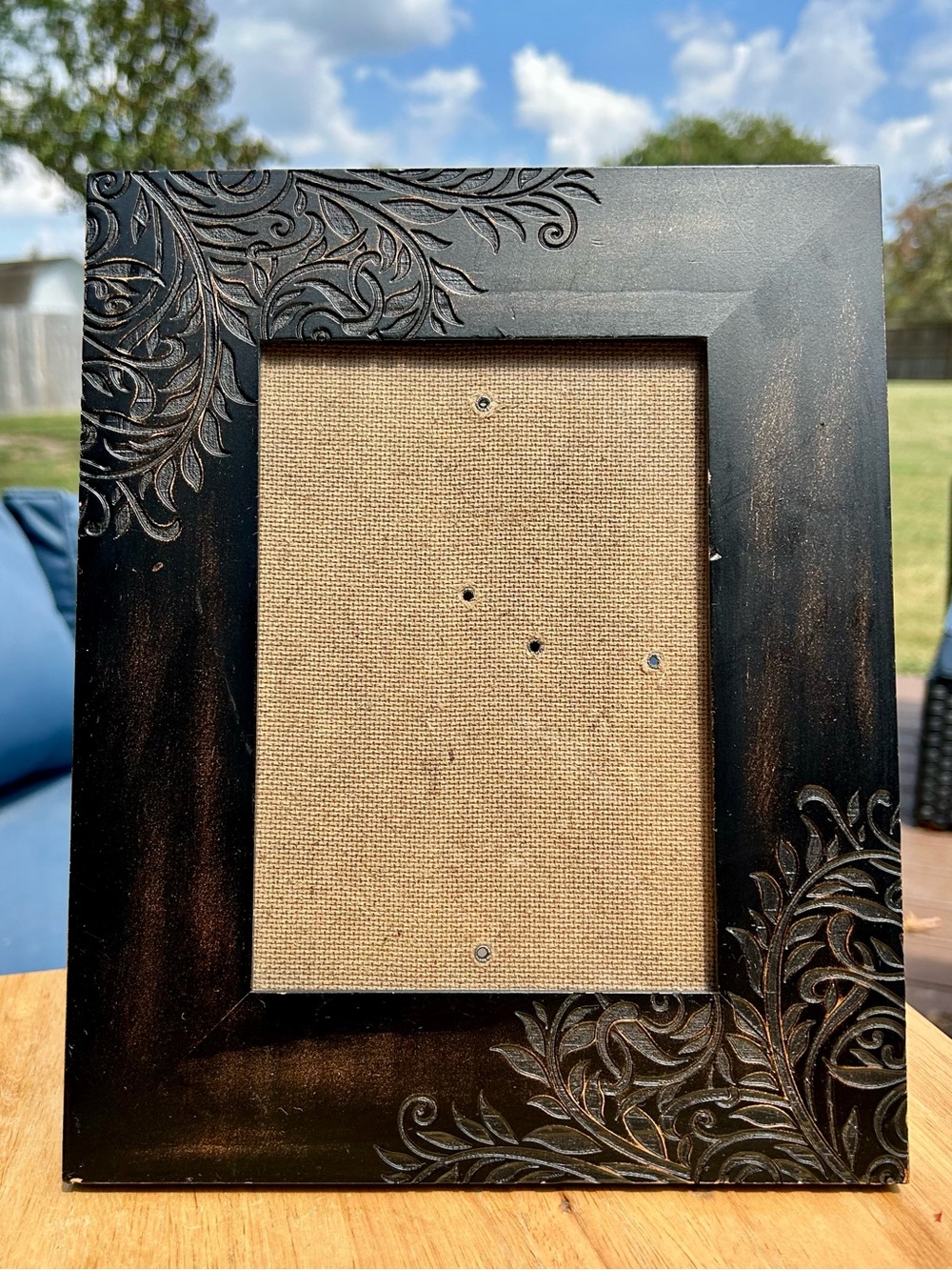 Pier 1 Wooden Floral Embossed Photo Frame Black & Bown